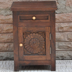 Hand Carved Wooden Bedside Brown C