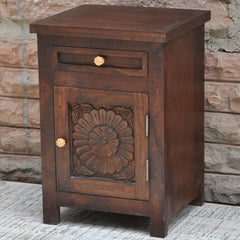 Hand Carved Wooden Bedside Brown C