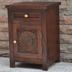 Hand Carved Wooden Bedside Brown C