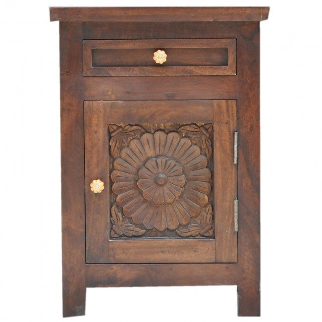 Hand Carved Wooden Bedside Brown C