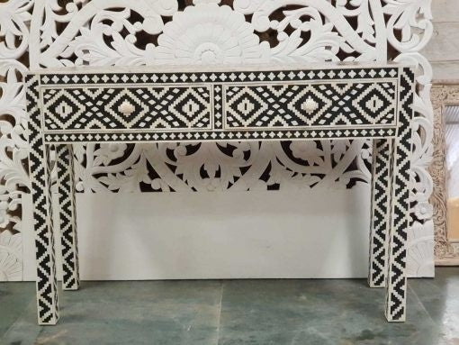 Bone Inlay Handmade Indian Furniture Carved Console Table with Drawers Hallway100x40x78Cm