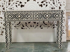 Bone Inlay Handmade Indian Furniture Carved Console Table with Drawers Hallway100x40x78Cm