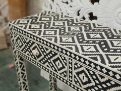 Bone Inlay Handmade Indian Furniture Carved Console Table with Drawers Hallway100x40x78Cm