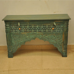 Indian Carved Green Console Table