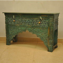 Indian Carved Green Console Table