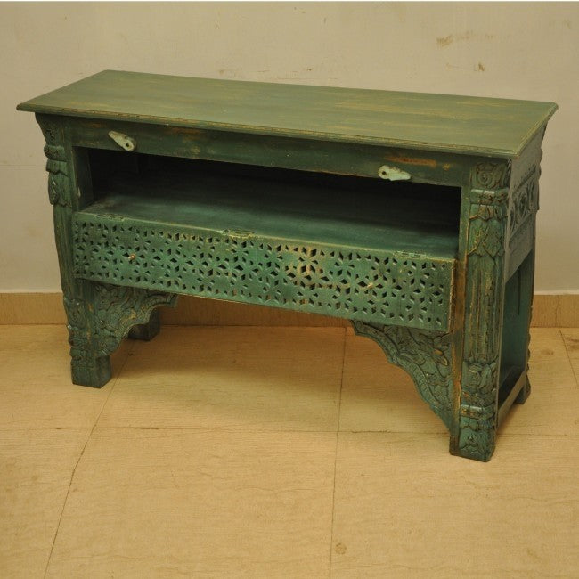 Indian Carved Green Console Table