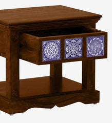 Moroccan Mosaic Mango Wood Bedside Table In Scratch Resistant Provincial Teak Finish