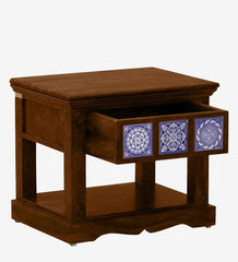 Moroccan Mosaic Mango Wood Bedside Table In Scratch Resistant Provincial Teak Finish