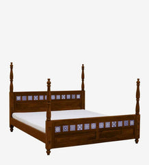 Moroccan Mosaic Mango Wood King Size Poster Bed in Scratch Resistant Provincial Teak Finish