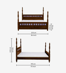 Moroccan Mosaic Mango Wood King Size Poster Bed in Scratch Resistant Provincial Teak Finish