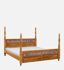 Moroccan Mosaic Mango Wood King Size Poster Bed in Scratch Resistant Rustic Teak Finish