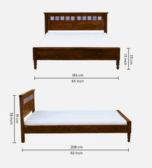 Moroccan Mosaic Mango Wood Queen Size Bed In Scratch Resistant Provincial Teak Finish with Tiles on Footrest