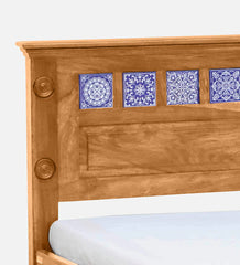 Moroccan Mosaic Mango Wood Queen Size Bed In Scratch Resistant Rustic Teak Finish with Tiles on Footrest