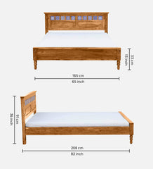 Moroccan Mosaic Mango Wood Queen Size Bed In Scratch Resistant Rustic Teak Finish with Tiles on Footrest