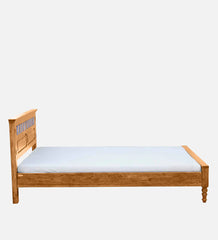 Moroccan Mosaic Mango Wood Queen Size Bed In Scratch Resistant Rustic Teak Finish with Tiles on Footrest