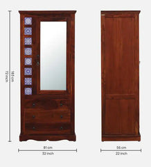 Moroccan Mosaic Handmade Mango Wood 1 Door Wardrobe In Honey Oak Finish