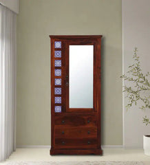 Moroccan Mosaic Handmade Mango Wood 1 Door Wardrobe In Honey Oak Finish