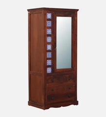 Moroccan Mosaic Handmade Mango Wood 1 Door Wardrobe In Honey Oak Finish