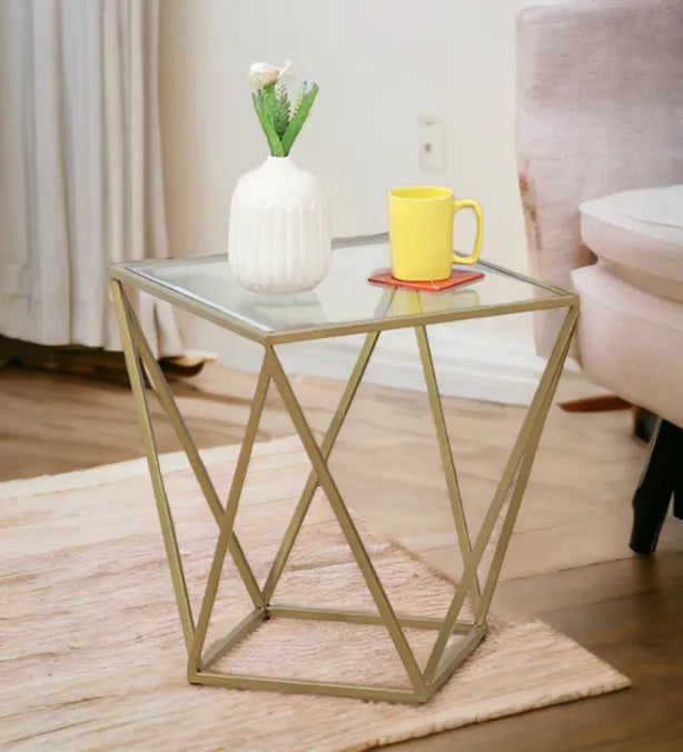 Kraft Bazaar Gold Geometric Side Table 40x40x45Cm