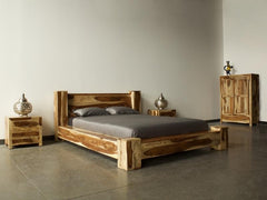 Solid Wood Indian King Size Bed With Box Spring Natural