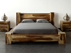 Solid Wood Indian King Size Bed With Box Spring Natural