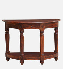 Colonial Handmade Carved Solid Sheesham Wood Console Table In Honey Oak Finish