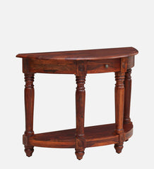 Colonial Handmade Carved Solid Sheesham Wood Console Table In Honey Oak Finish