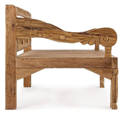 Indian Furniture Hand Carved Solid Hard Wood Bench in Natural