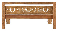 Indian Furniture Hand Carved Solid Hard Wood Bench in Natural