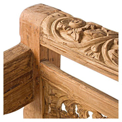 Indian Furniture Hand Carved Solid Hard Wood Bench in Natural