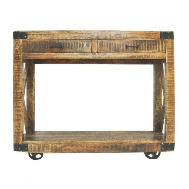 Metal Factory Console Table On Wheels