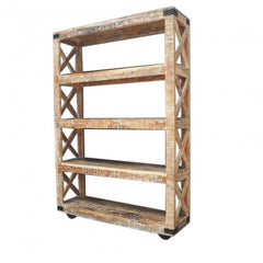 Metal Factory Bookshelf On Wheels Large White