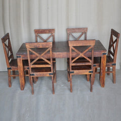 Metal Factory Dining Setting 1.6m Brown