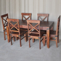 Metal Factory Dining Setting 1.6m Brown