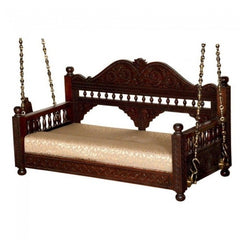 Hand Carved Elephant Design Swing Daybed Brown