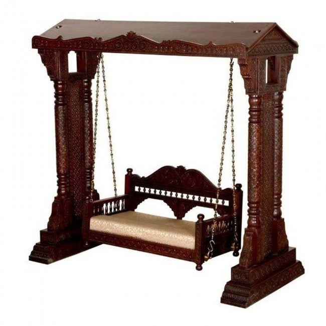 Hand Carved Elephant Design Swing Daybed Brown