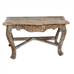 Hand Carved Console Hall Table - Distressed white