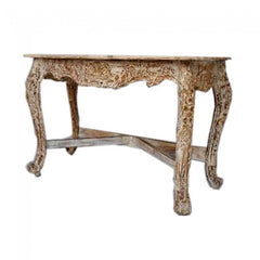 Hand Carved Console Hall Table - Distressed white