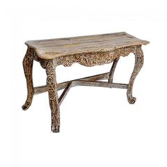 Hand Carved Console Hall Table - Distressed white