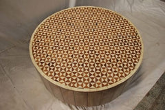 Handmade Bone Inlay Carved Round Coffee Table In Honey Comb Pattern 90x90x45Cm