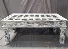 Handmade Indian Furniture Hand Carved Reclaimed Wood Coffee Table Rustic White