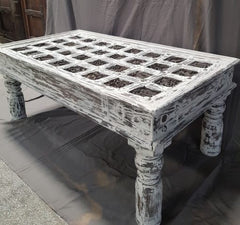 Handmade Indian Furniture Hand Carved Reclaimed Wood Coffee Table Rustic White