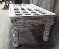 Handmade Indian Furniture Hand Carved Reclaimed Wood Coffee Table Rustic White