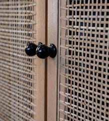 Rattan Elegance Series Mango Wood 4 Doors Cabinet in Black Finish