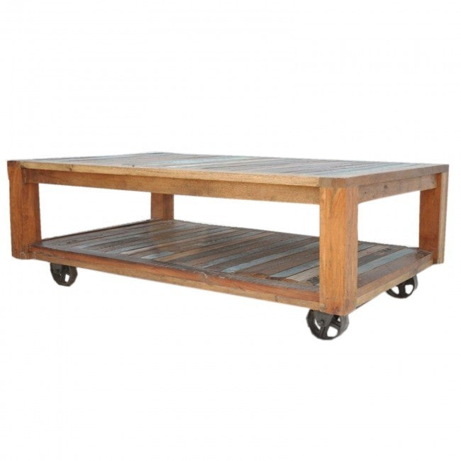 NIRVANA Reclaimed boat timber Coffee Table on Wheels 135x80x50cm