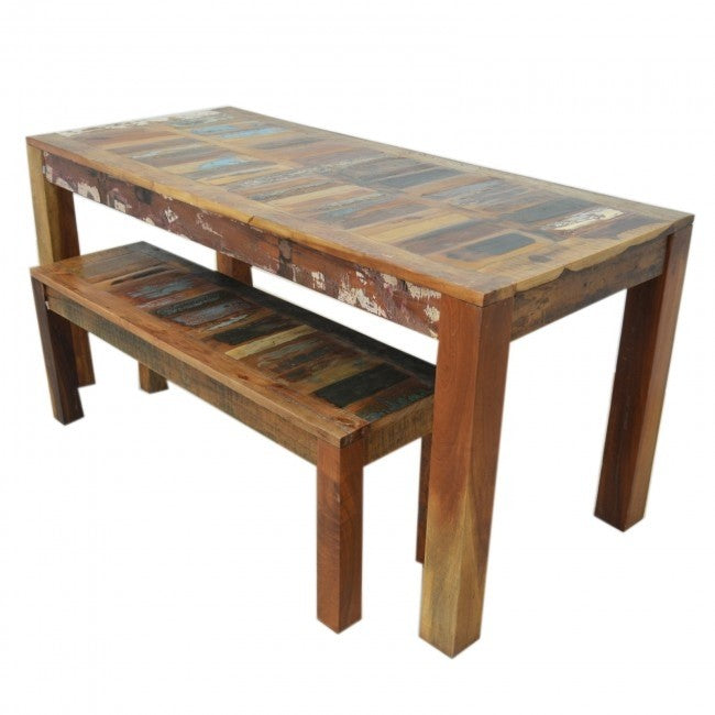 NIRVANA Reclaimed Boat Wood Large Dining Bench Setting NATURAL 180x90cm