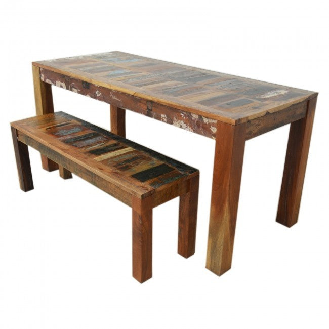 NIRVANA Reclaimed Boat Wood Medium Dining Bench Setting NATURAL 160x70cm