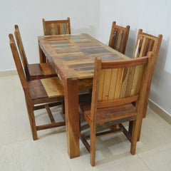 NIRVANA Reclaimed 6 Seater Dining table with chairs Medium NATURAL 160x70cm