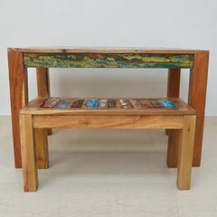 NIRVANA Reclaimed Boat Wood Small Dining Bench Setting NATURAL 120x75cm