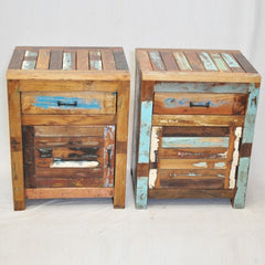 NIRVANA Reclaimed timber Pair of Bedside cabinet lamp tables 45x40x65 cm